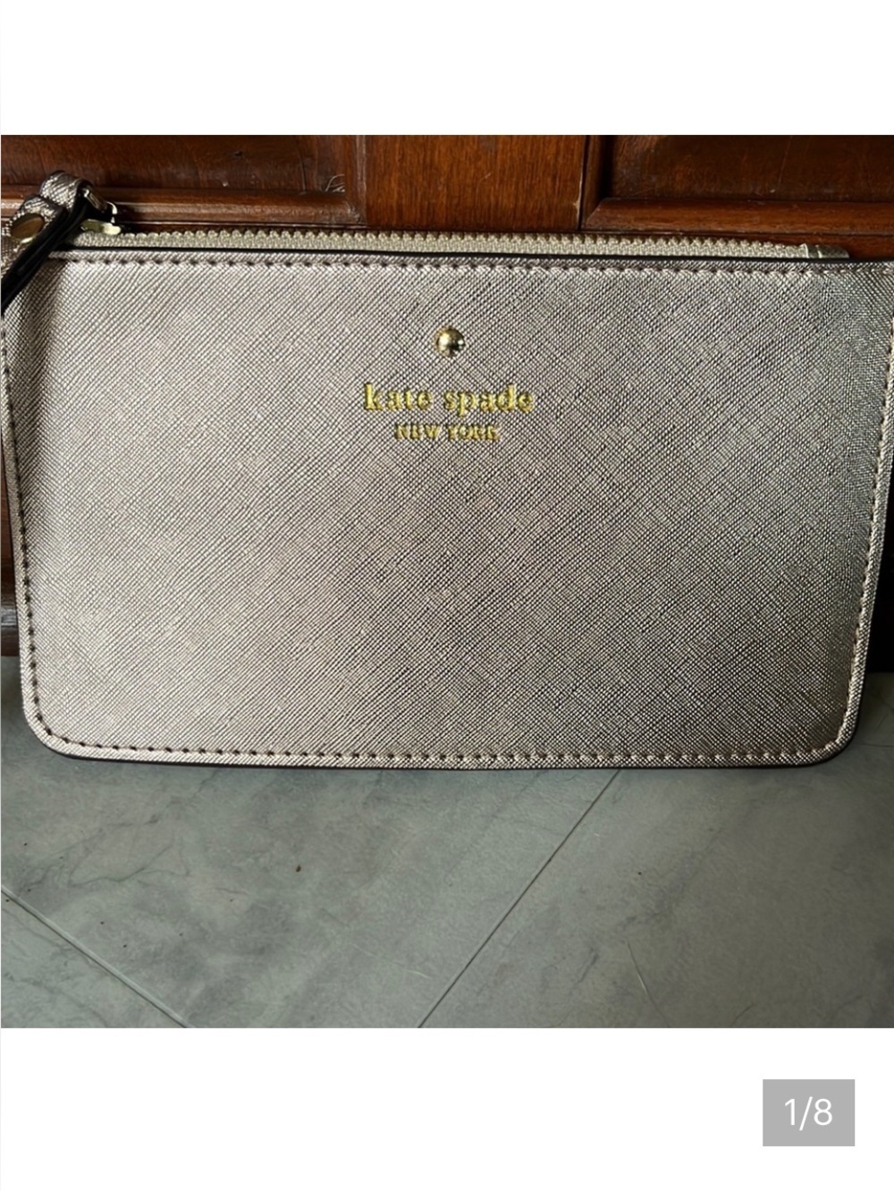 Kate Spade  NWOT   Taupe shimmer flat zip top  Wallet   Wristlet     8w x 5 h